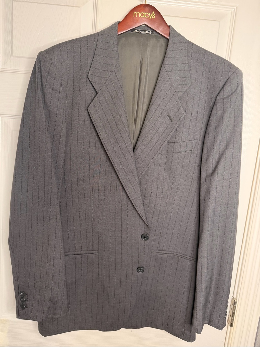 Giorgio Armani Gray Pinstripe Two-Button Suit Jacket